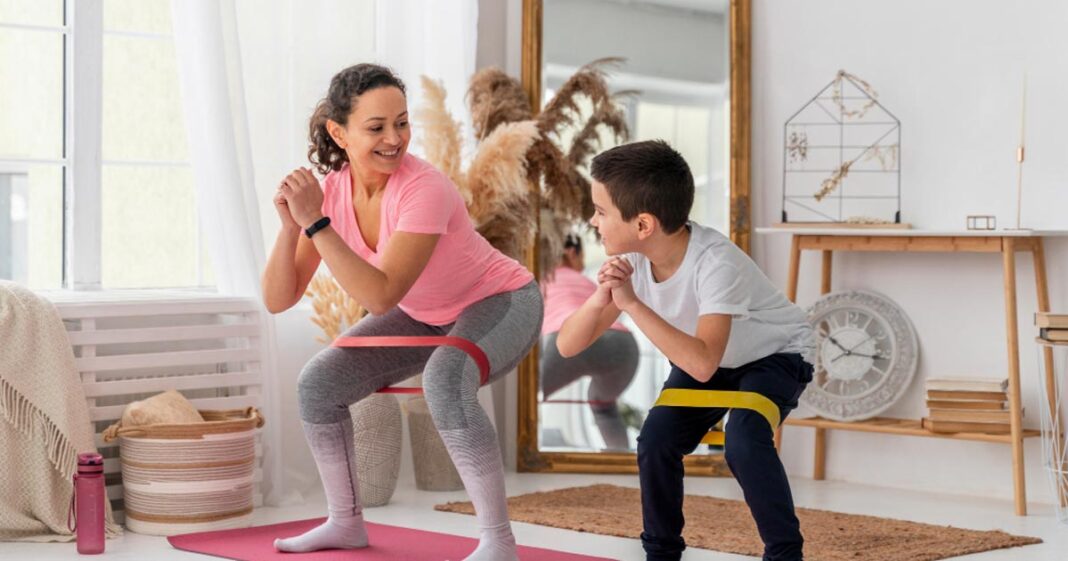 Indian mothers doing fitness workouts at home